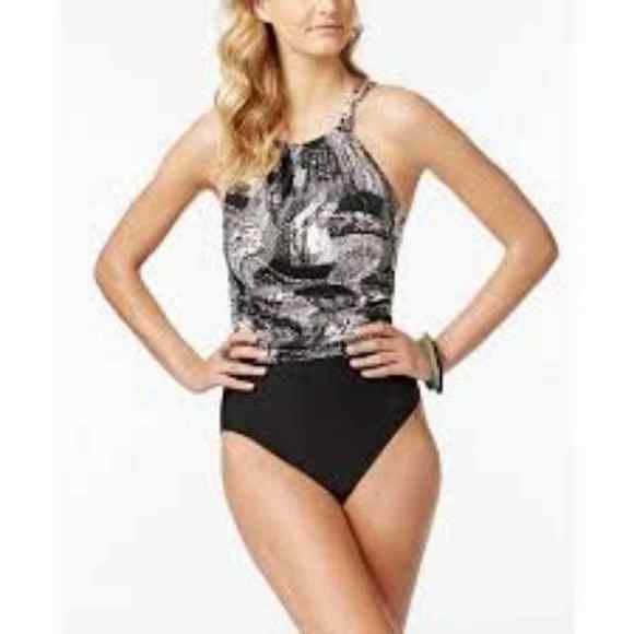 Swim Solutions Textured-Look Print Bathing Suit Size 12 NWT‎ $129 - Picture 1 of 7